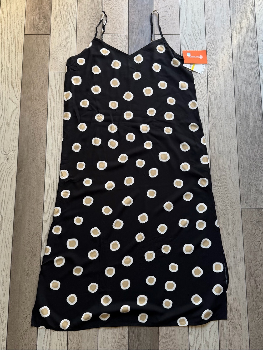Refinery29 Black Polka Dot Slip Dress with Cream & Tan Dots New Medium